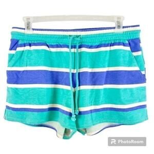 Wildfox Turquoise Blue Striped Athletic Athleisure Loungewear Soft Shorts Large